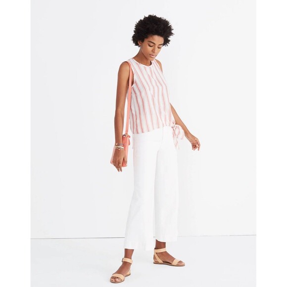 Madewell Side-Tie Tank Marcia Stripe J1128 Size Large 100% Cotton Beachy Light - Picture 2 of 8